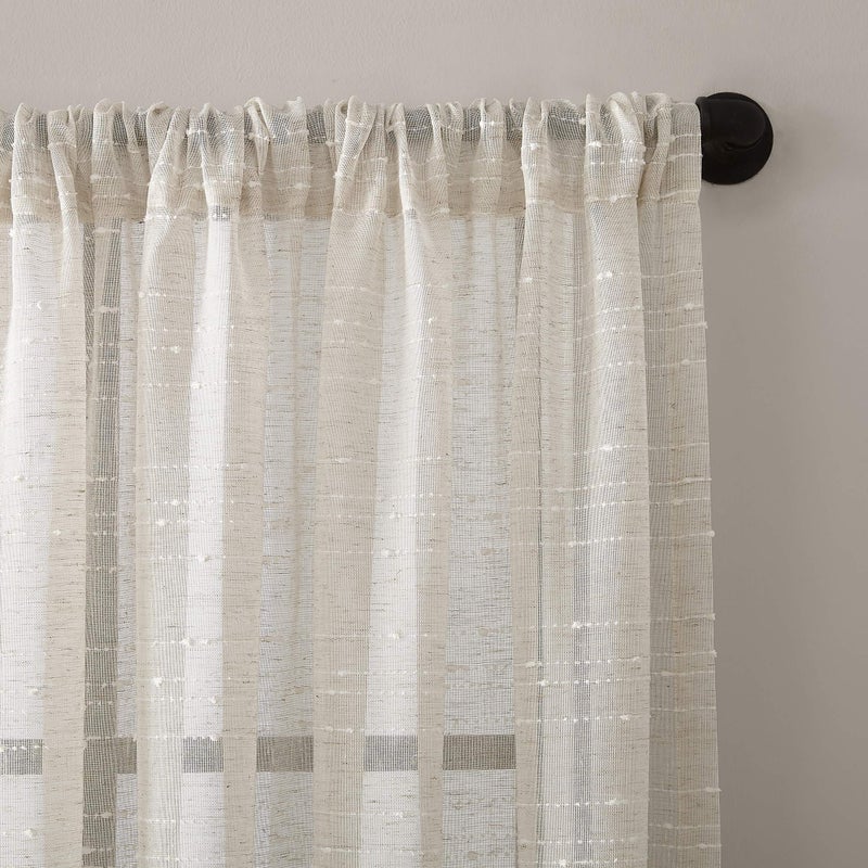 Clean Window Textured Slub Stripe Anti-Dust Allergy/Pet Friendly Sheer Curtain Panel, Linen, 52" W x 95" L (1 Panel) - Image 3